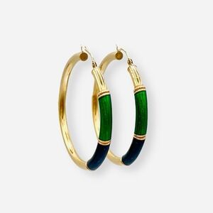 Mazza Bartholomew 14K Yellow Gold Earrings‎ Blue Green Enamel Tubular Hoop MB